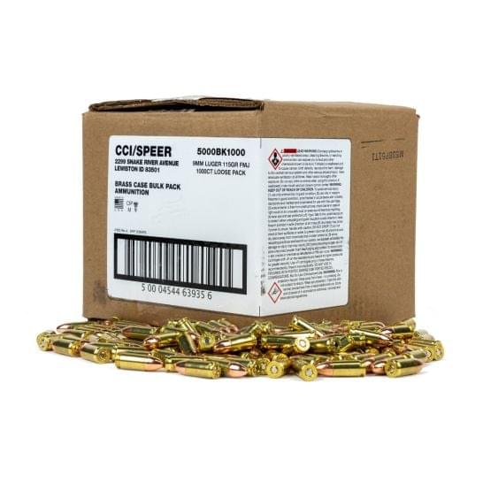 Buy CCI 9mm Bulk Ammo 115gr FMJ 1,000rds Bulk Pack - CC5000BK1000