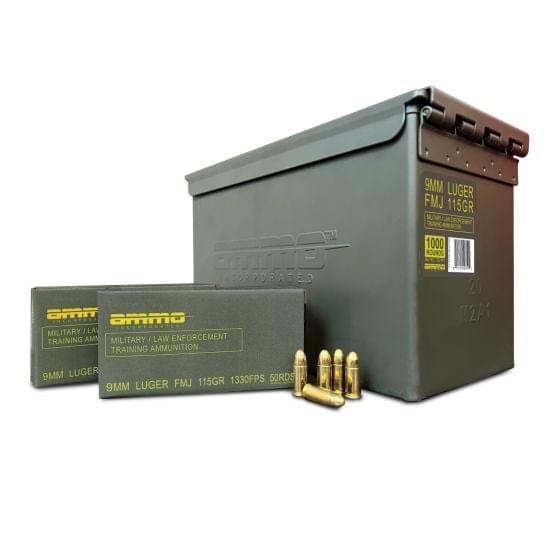 Buy Ammo Inc 9mm 115gr FMJ Military-Law Enforcement Training Ammo 1,000rd Can - 9115FMJ-MLE1000