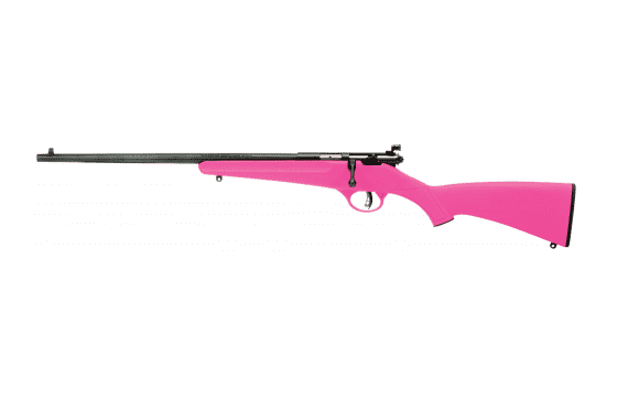 Buy Savage Arms Rascal Youth Left Hand Pink 22 Long Rifle Bolt Action Rifle – 1 Round, 16.125″ Barrel, Pink Stock, Synthetic, Blue/Black
